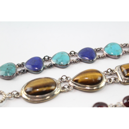 278 - Collection of Sterling Silver Gemstone Bracelets inc. Tigers Eye, Lapis x 3 52g