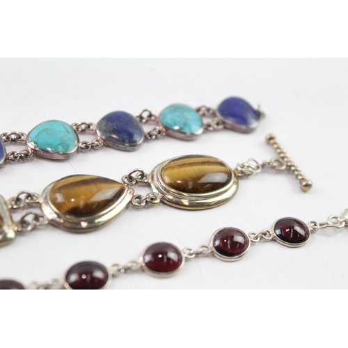 278 - Collection of Sterling Silver Gemstone Bracelets inc. Tigers Eye, Lapis x 3 52g