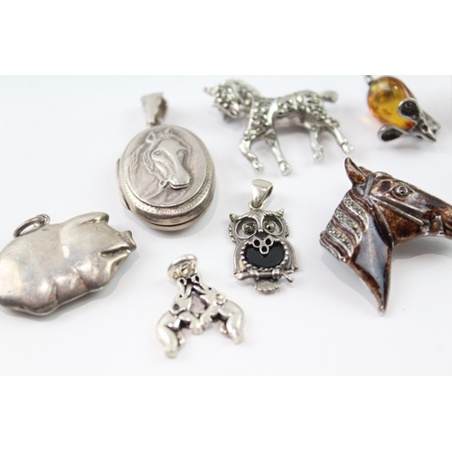 281 - Collection of Sterling Silver Animal Jewellery inc. Amber, Locket x 10 48g