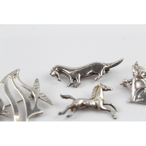 288 - Collection of Sterling Silver Mexico Brooches inc. Animals, Cut Out x 5 24g