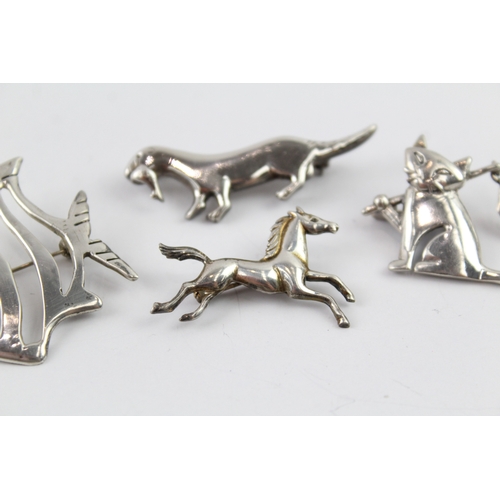 288 - Collection of Sterling Silver Mexico Brooches inc. Animals, Cut Out x 5 24g