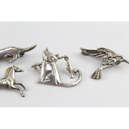 288 - Collection of Sterling Silver Mexico Brooches inc. Animals, Cut Out x 5 24g