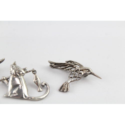 288 - Collection of Sterling Silver Mexico Brooches inc. Animals, Cut Out x 5 24g