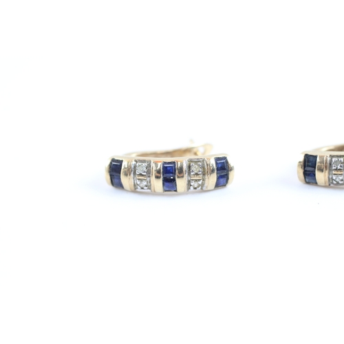 29 - 9ct gold diamond & sapphire hook earrings (2.6g)