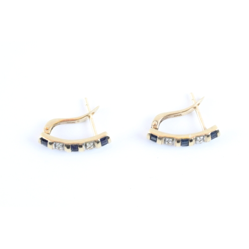 29 - 9ct gold diamond & sapphire hook earrings (2.6g)