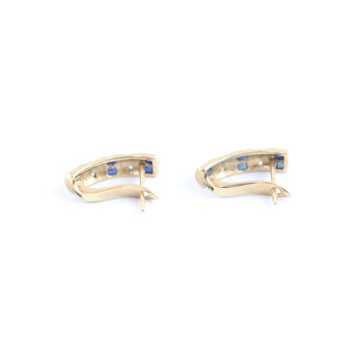 29 - 9ct gold diamond & sapphire hook earrings (2.6g)