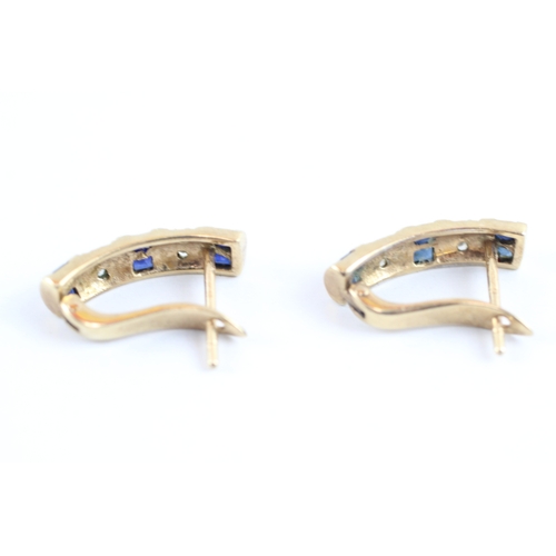 29 - 9ct gold diamond & sapphire hook earrings (2.6g)