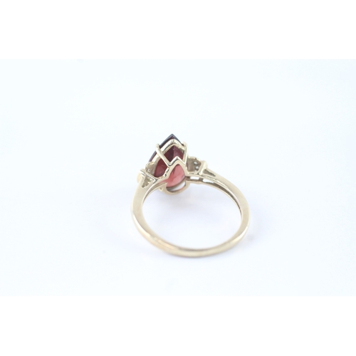 3 - 9ct gold garnet & diamond claw set dress ring (2.5g) Size N