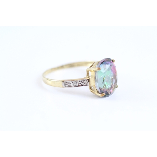 30 - 9ct gold mystic topaz & diamond claw set dress ring (1.8g) Size O