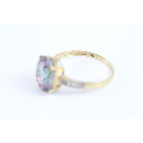 30 - 9ct gold mystic topaz & diamond claw set dress ring (1.8g) Size O