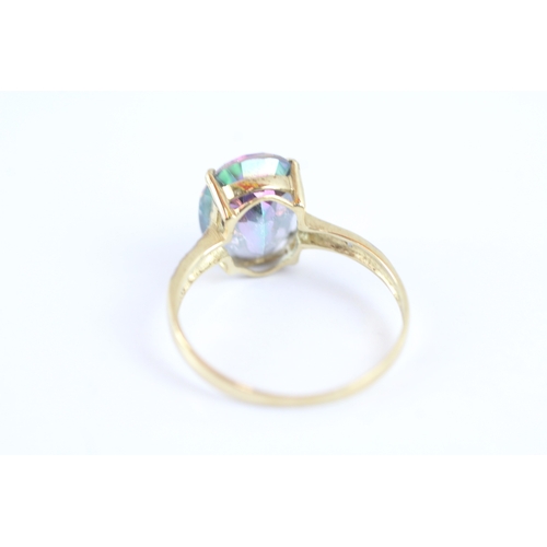 30 - 9ct gold mystic topaz & diamond claw set dress ring (1.8g) Size O