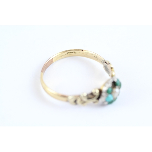 32 - 9ct gold + silver head turquoise & split pearl dress ring (1.9g) Size P