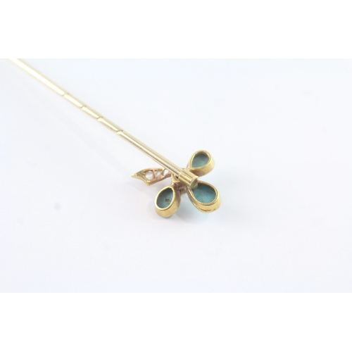 40 - 18ct gold head & 9ct gold pin turquoise & diamond stick pin (2.5g)