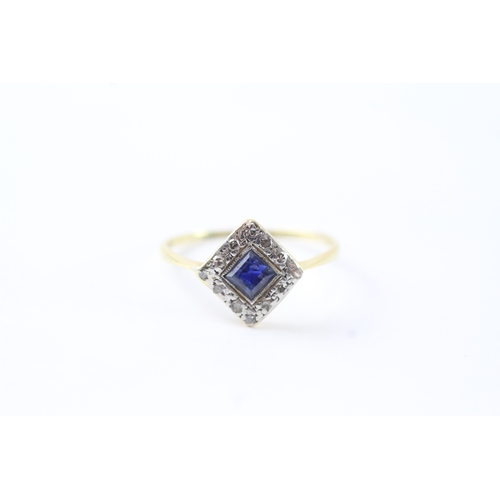 43 - 18ct gold diamond & sapphire art deco style dress ring (1.8g) Size R