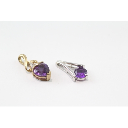 44 - 2 x 9ct gold amethyst and diamond set pendants (1.5g)