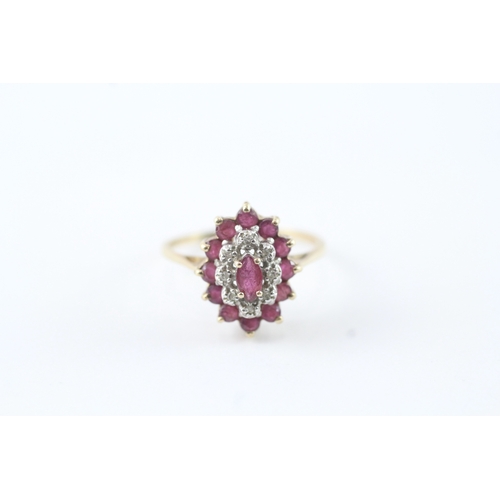 59 - 9ct gold ruby & diamond cluster dress ring (2.2g) Size P