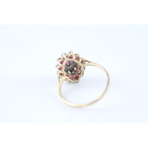 59 - 9ct gold ruby & diamond cluster dress ring (2.2g) Size P