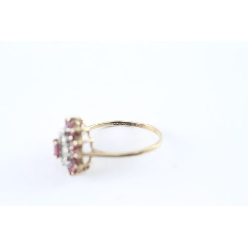 59 - 9ct gold ruby & diamond cluster dress ring (2.2g) Size P