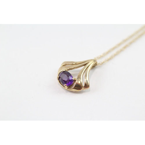 62 - 9ct gold amethyst art nouveau style pendant on chain (1.8g)