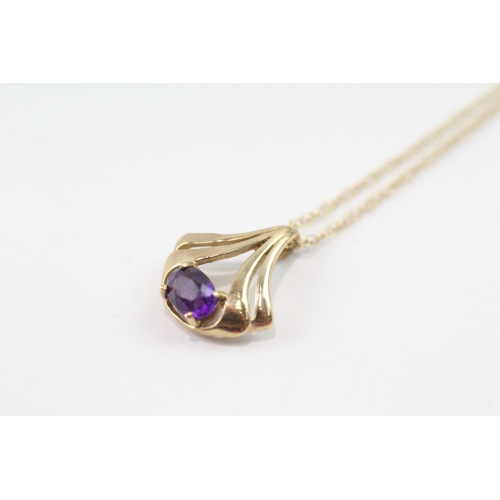 62 - 9ct gold amethyst art nouveau style pendant on chain (1.8g)