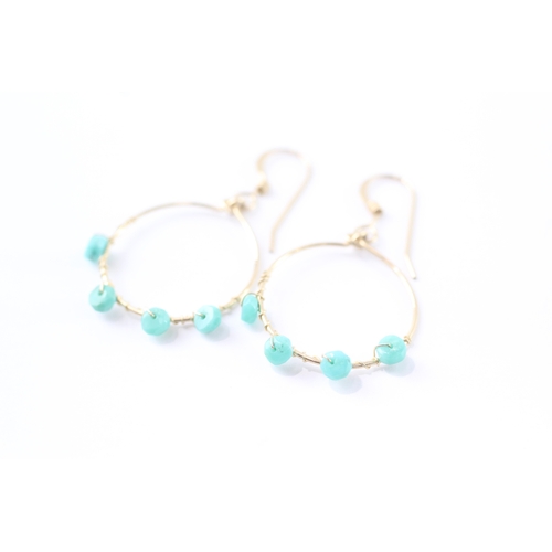 67 - 14ct gold turquoise hook earrings (1.2g)