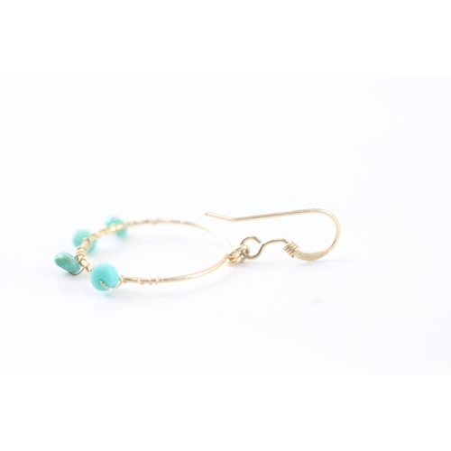 67 - 14ct gold turquoise hook earrings (1.2g)