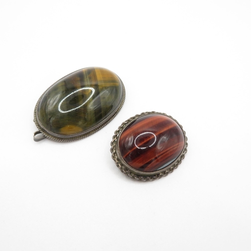 241 - Collection of Sterling Silver Brooches inc. tigers eye, carnelian etc x 5 30.5g