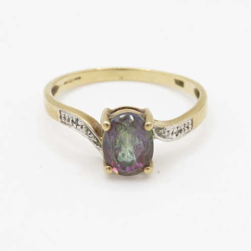 9ct gold mystic topaz & diamond dress ring (2.2g)