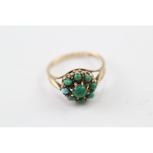 104 - 9ct gold turquoise cluster dress ring (3.1g)