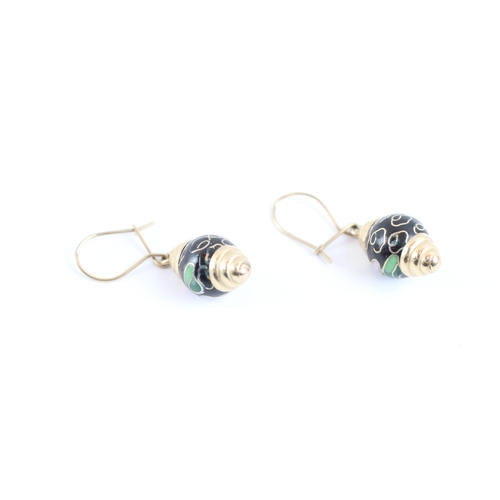 116 - 9ct gold cloisonne enamel drop earrings (3.3g)