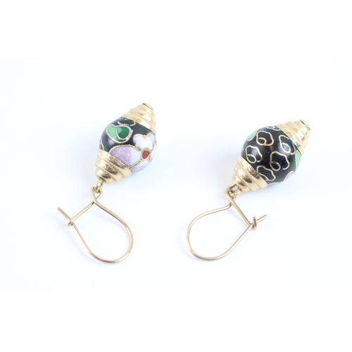 116 - 9ct gold cloisonne enamel drop earrings (3.3g)