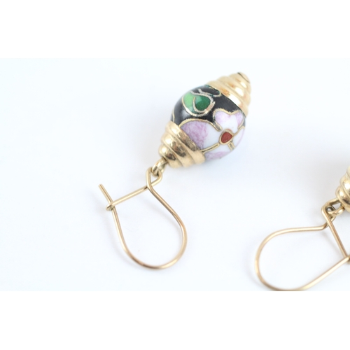 116 - 9ct gold cloisonne enamel drop earrings (3.3g)