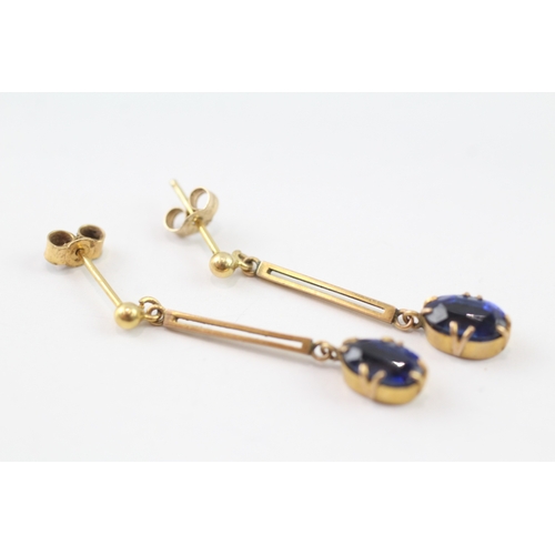 125 - 9ct gold sapphire drop bar earrings (2.2g)