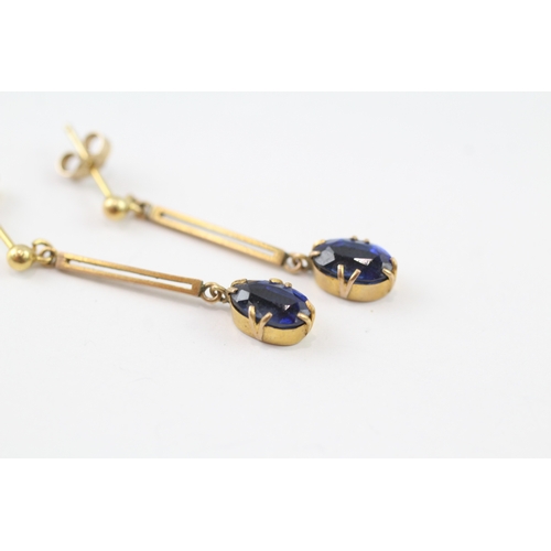 125 - 9ct gold sapphire drop bar earrings (2.2g)