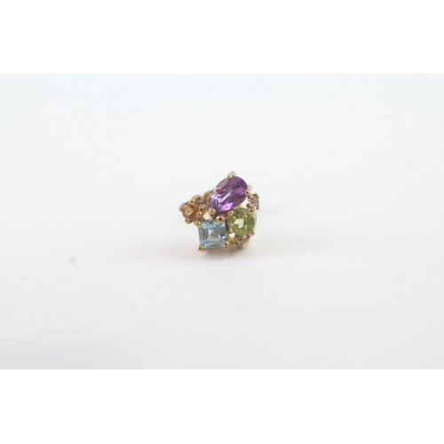 127 - 9ct gold multi-gemstone geometric cluster stud earring (1.9g)