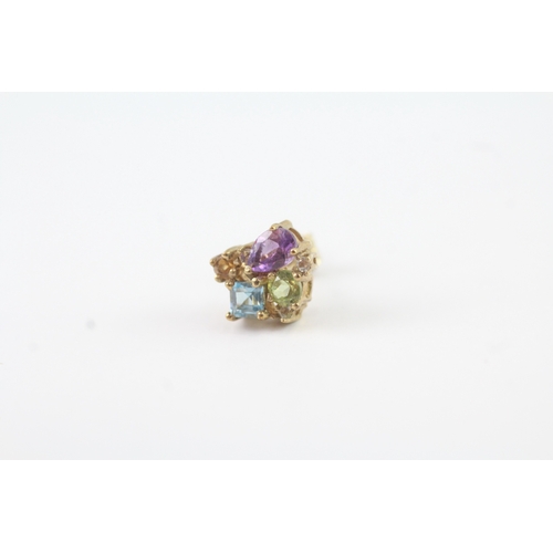 127 - 9ct gold multi-gemstone geometric cluster stud earring (1.9g)