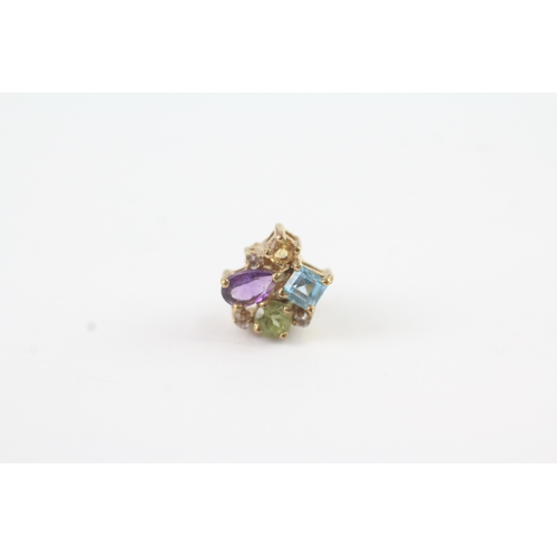 127 - 9ct gold multi-gemstone geometric cluster stud earring (1.9g)