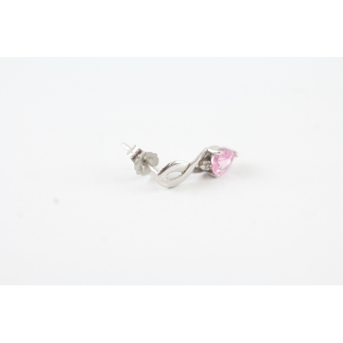 145 - 9ct gold diamond and pink sapphire twist drop earrings (0.9g)