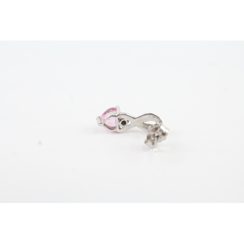 145 - 9ct gold diamond and pink sapphire twist drop earrings (0.9g)