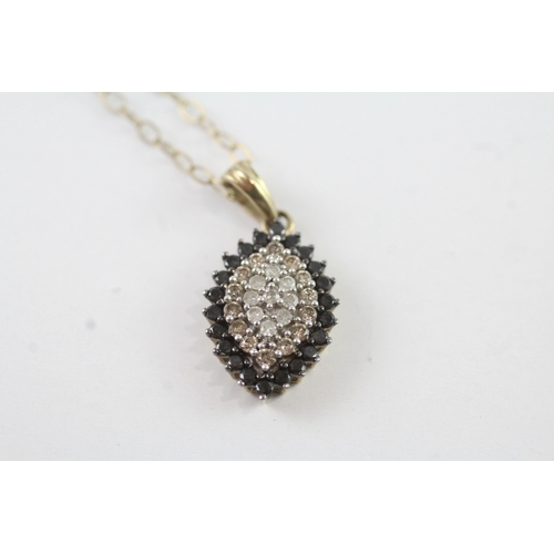 152 - 9ct gold diamond and sapphire cluster pendant on chain (3.1g)