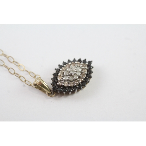 152 - 9ct gold diamond and sapphire cluster pendant on chain (3.1g)