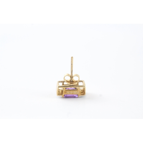 164 - 9ct gold amethyst & diamond stud earrings (2.4g)