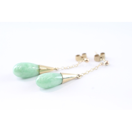 168 - 9ct gold jade drop earrings (4g)