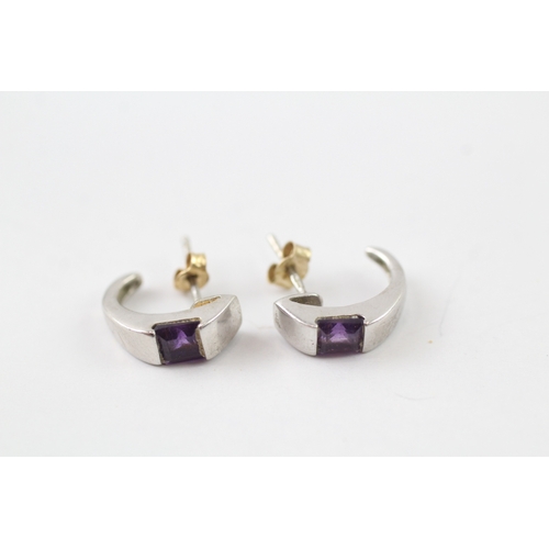 17 - 9ct white gold amethyst set half hoop earrings (2.1g)