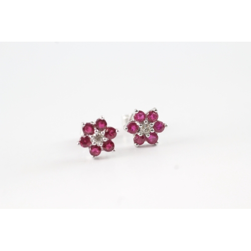 170 - 18ct white gold ruby and diamond posy stud earrings (1.5g)