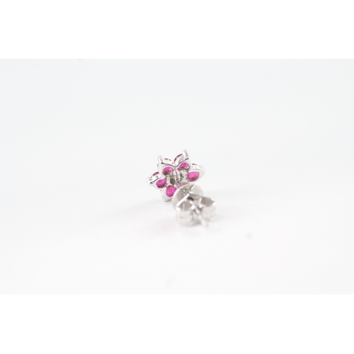 170 - 18ct white gold ruby and diamond posy stud earrings (1.5g)