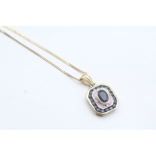 175 - 9ct gold diamond and sapphire pendant and chain (3.5g)