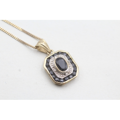 175 - 9ct gold diamond and sapphire pendant and chain (3.5g)