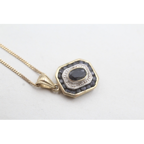 175 - 9ct gold diamond and sapphire pendant and chain (3.5g)