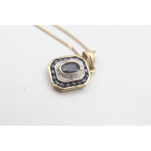 175 - 9ct gold diamond and sapphire pendant and chain (3.5g)